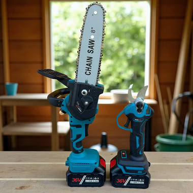 Промо 2в1 комплект WerkBull Акумулаторна Лозарска ножица с дисплей и Безчетков Трион с автоматично омасляване