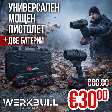 Универсален Мощен Пистолет - Духалка 36V с две батерии за Листа, Кола, Барбекю и др.