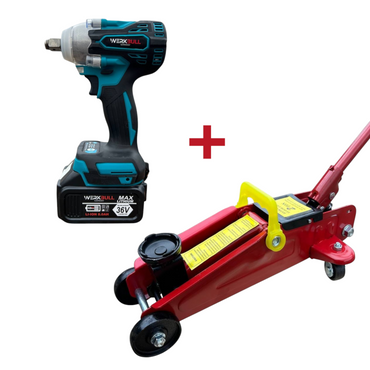 Немски Безчетков Акумулаторен Ударен Гайковерт – Винтоверт 36V 8Ah 850 N/m + подарък 3 бр. вложки и Професионален Хидравличен  Крик Тип Крокодил 2 тона Werkbull 135-300мм