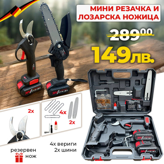 Промо 2в1 комплект WerkBull Акумулаторна Лозарска ножица и Мини Трион