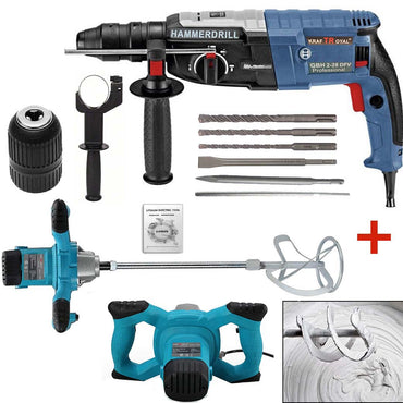 Промо Немски комплект Перфоратор 1600W + Строителен Миксер за бетон WerkBull 2400w