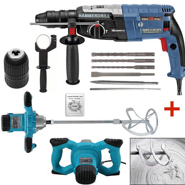 Промо Немски комплект Перфоратор 1600W + Строителен Миксер за бетон WerkBull 2400w